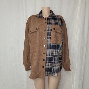 DAVI & DANI Brown and Blue Plaid Corduroy Jacket Size S